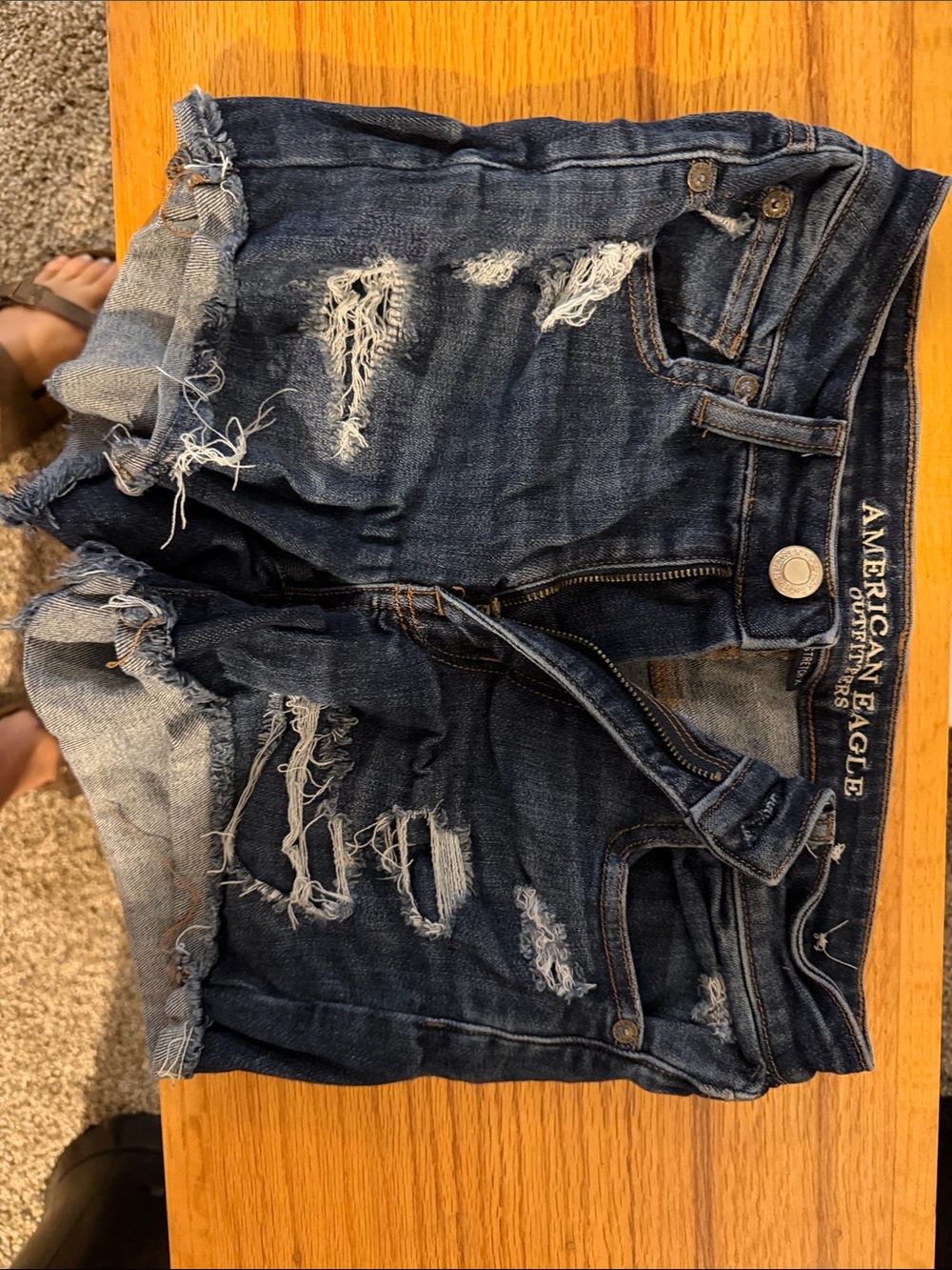 American Eagle Outfitters Distressed Dark Blue Denim Cutoff Shorts